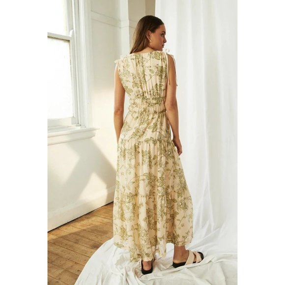 Mon Renn Women's Sz. 2 Wildflower Cut Out Tiered Chiffon Maxi Dress NWT - Picture 2 of 16